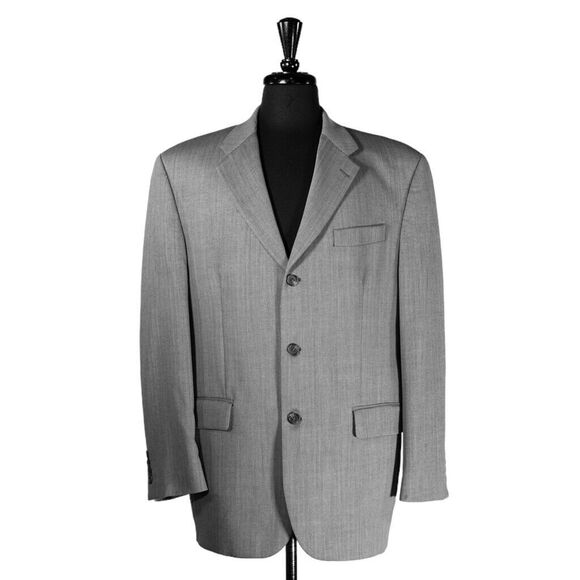 Chaps Ralph Lauren Mens Blazer Gray Herringbone Wool Suit Jacket Sport Coat 44R - Picture 1 of 8